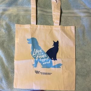 Humane Society Large Canvas Dog Cat Tote Bag “Love is a Four Legged Word” NEW
